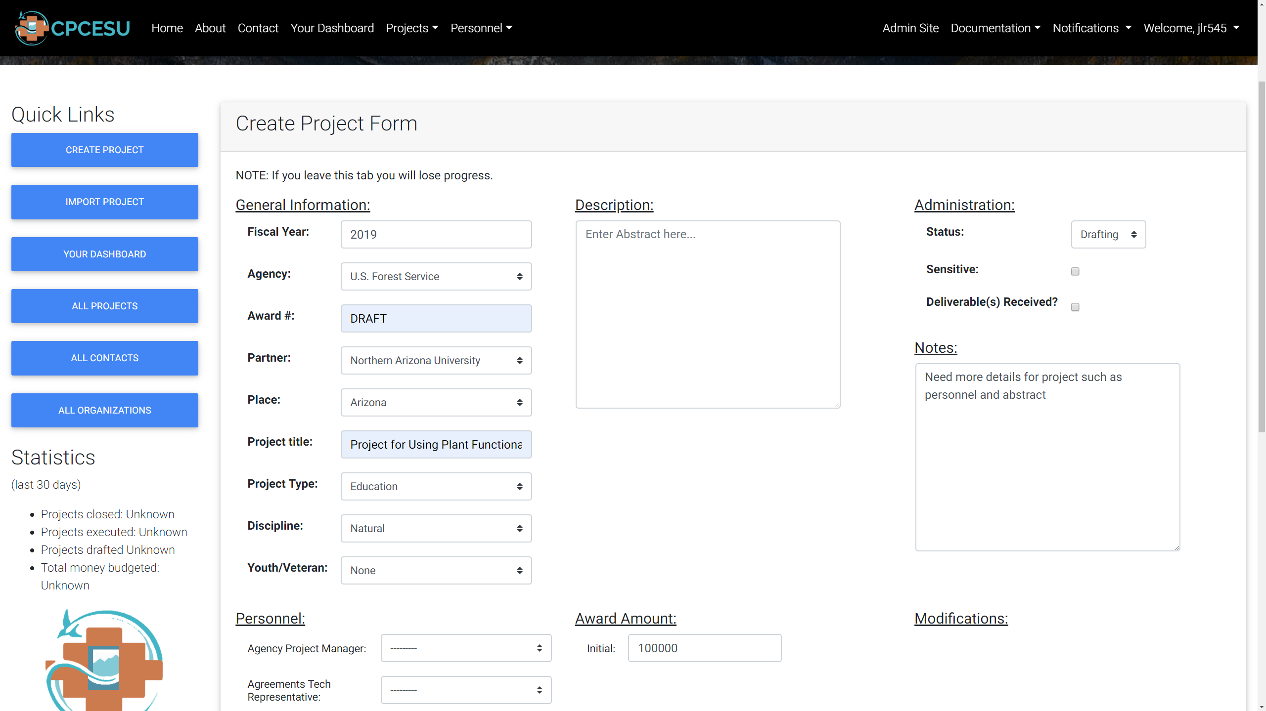 Verifying project information on the project form from the file upload