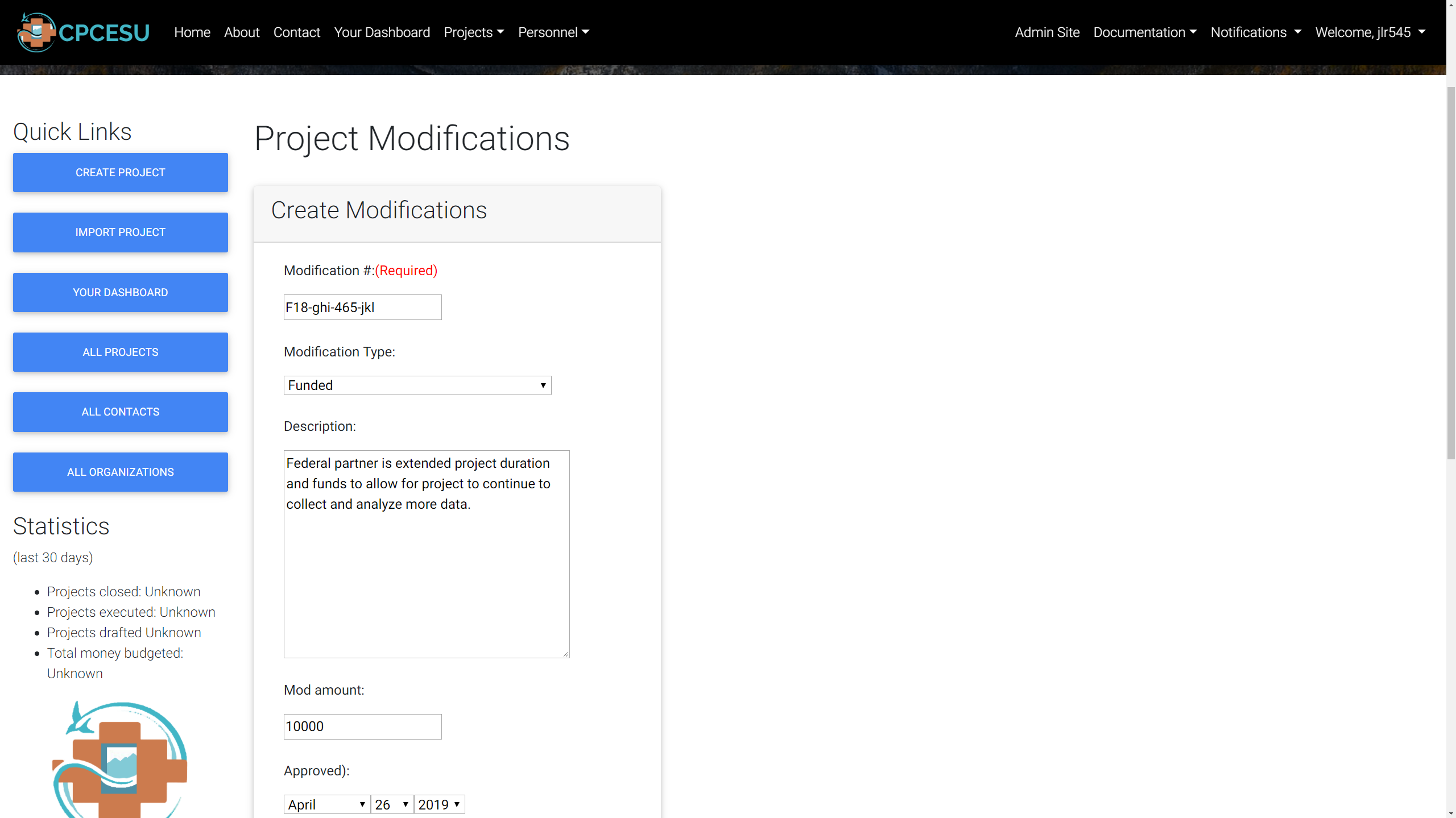 Adding a modification to an existing project