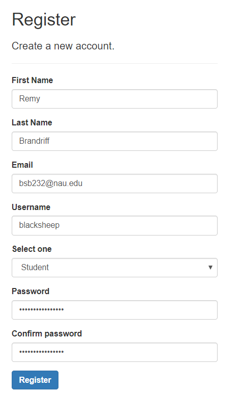 A screenshot of the ELIMS user registration form.