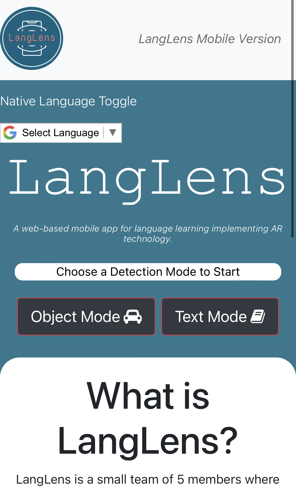 LangLens Homepage GUI