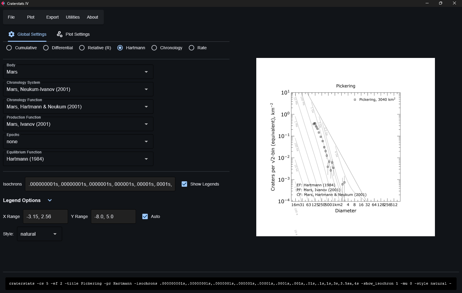 Craterstats GUI Global Settings