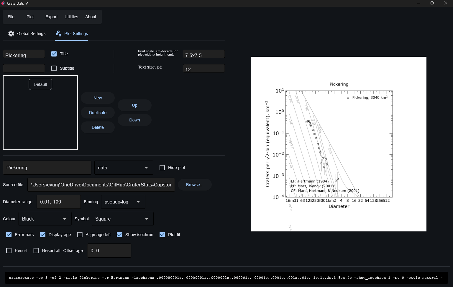 Craterstats GUI Plot Settings