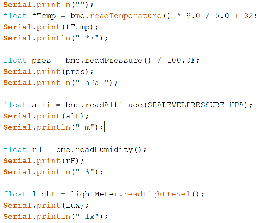 Sensor data read code snippet