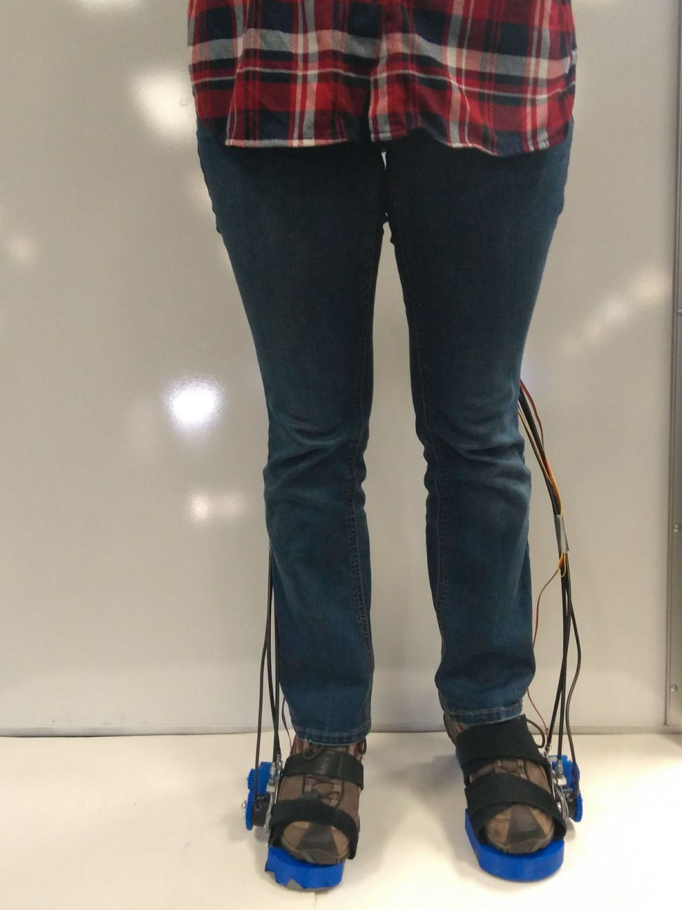 Front view of Hannah Rentschler wearing the final exoskeleton.