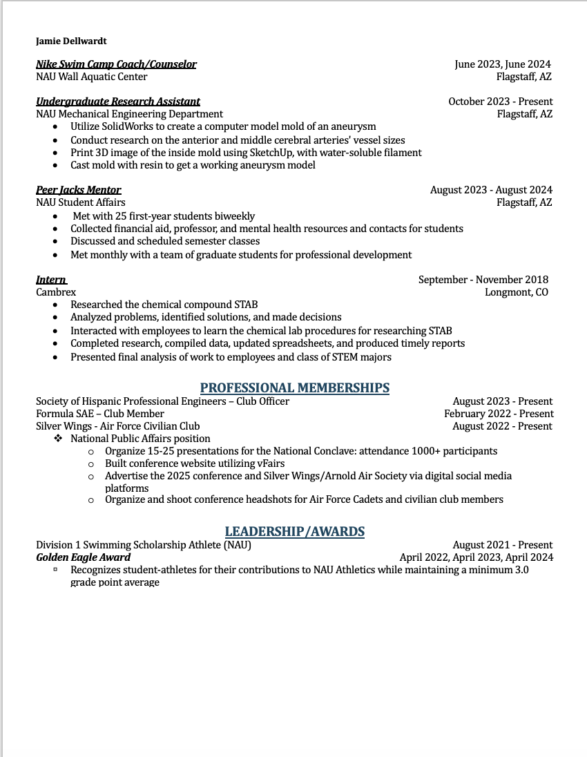 Second page of Jamie Dellwardt resume