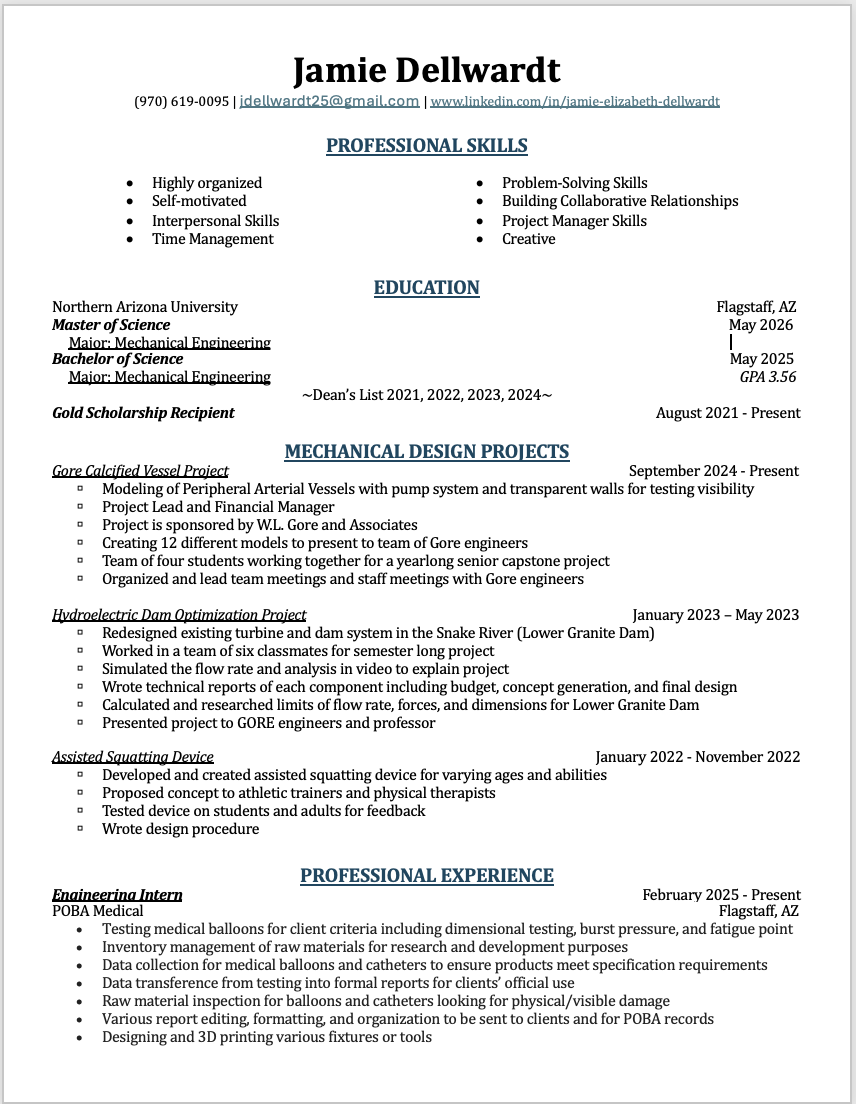 First page of Jamie Dellwardt resume