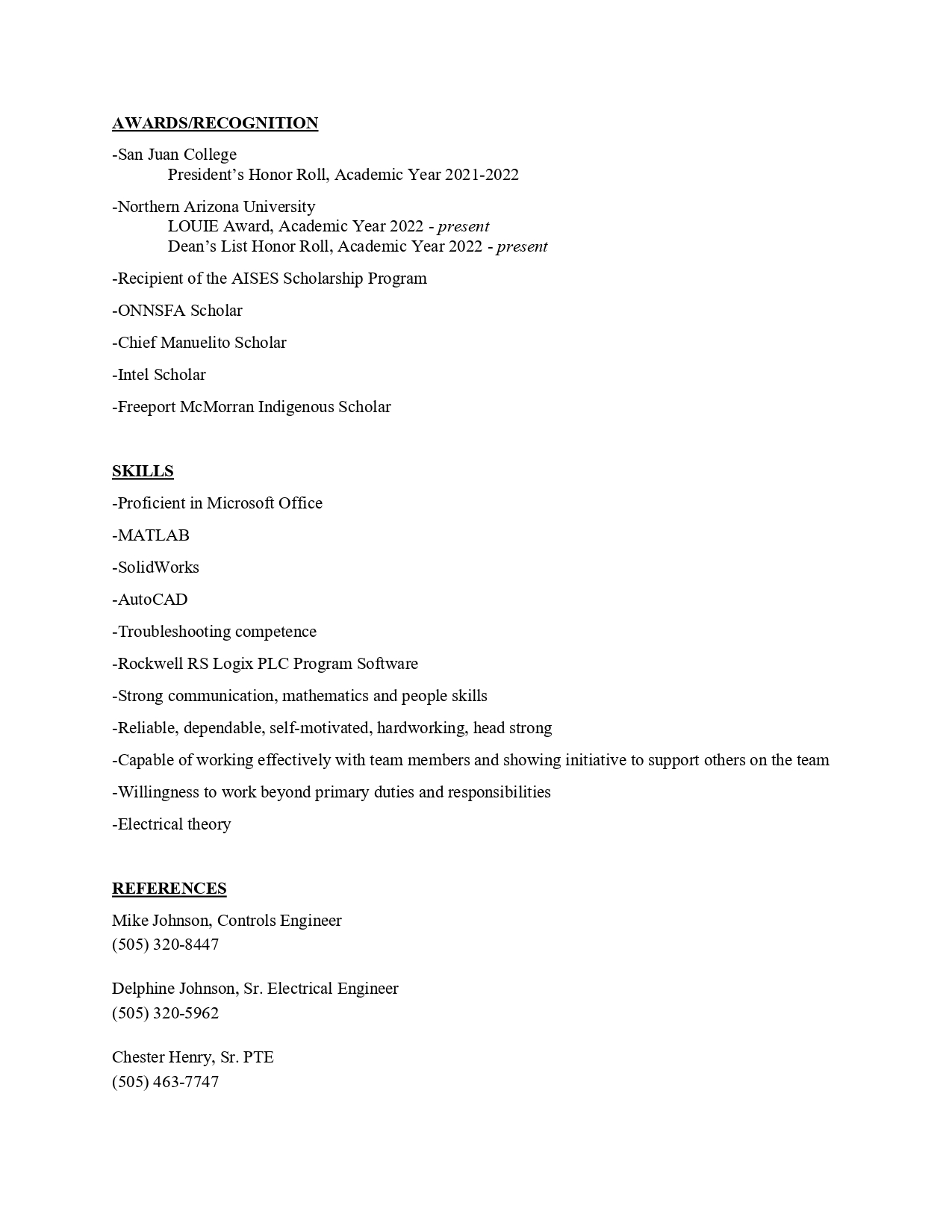 Fifth page of resume for Scott