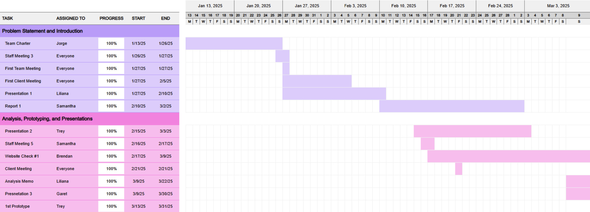Project Timeline Gantt Chart
